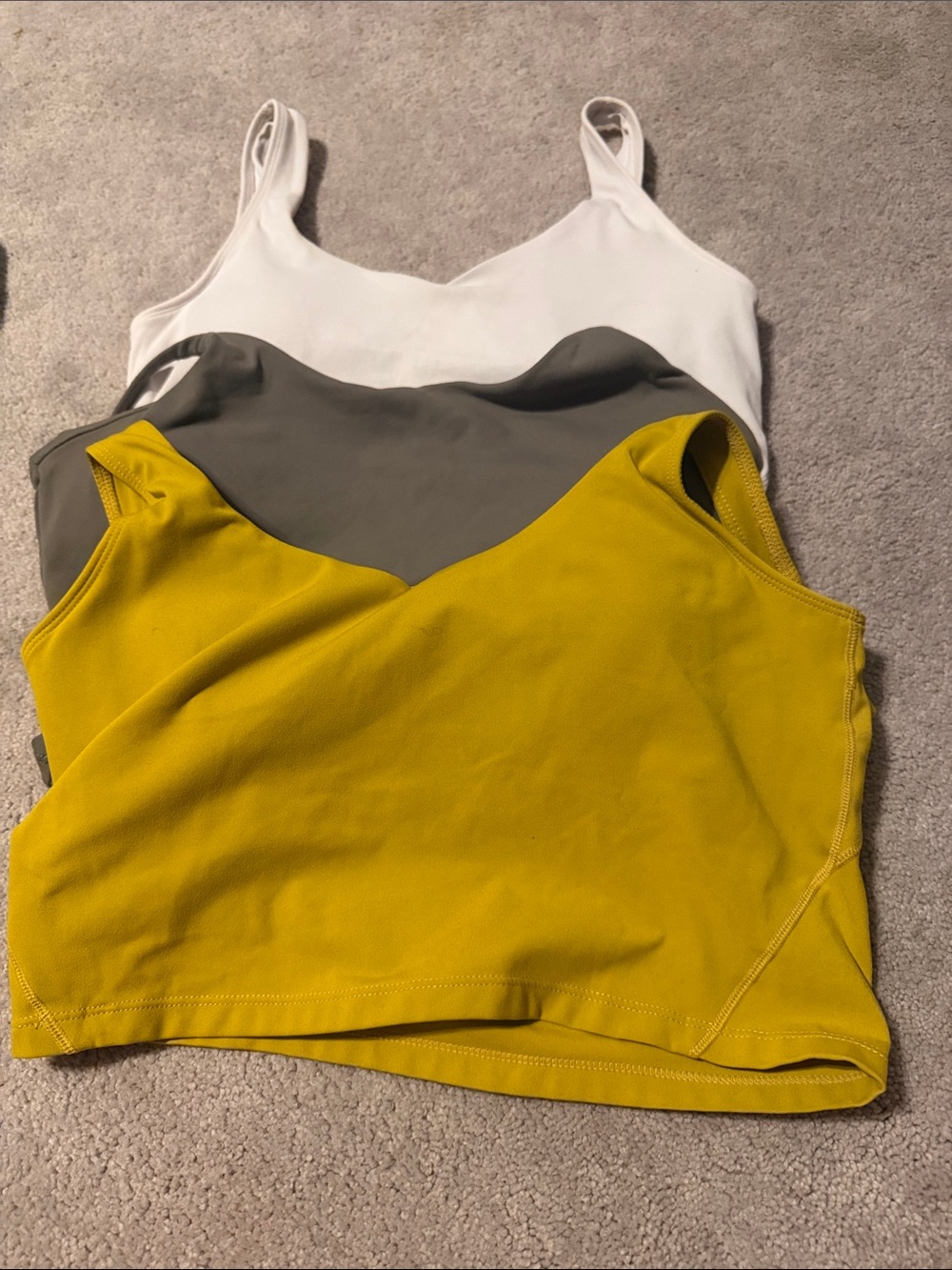 Amazon Women's Three-Pack Cropped Camisoles - Yellow, Gray, White